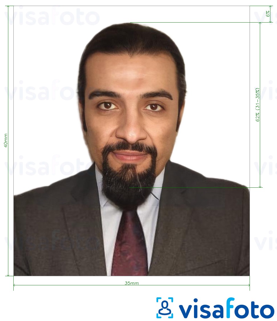  Araabia Ühendemiraatide ID / elamisviis AÜE ICA fotonäidis koos täpse infoga mõõtude kohta.
