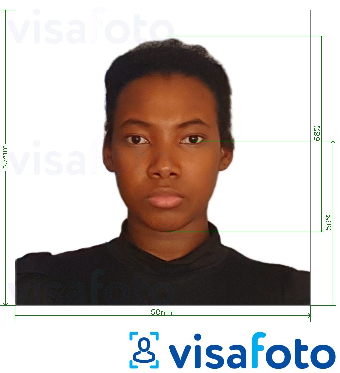  Barbadose viisa 5x5 cm fotonäidis koos täpse infoga mõõtude kohta.