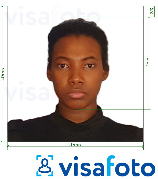  Kongo (Brazzaville) e-viisa fotonäidis koos täpse infoga mõõtude kohta.