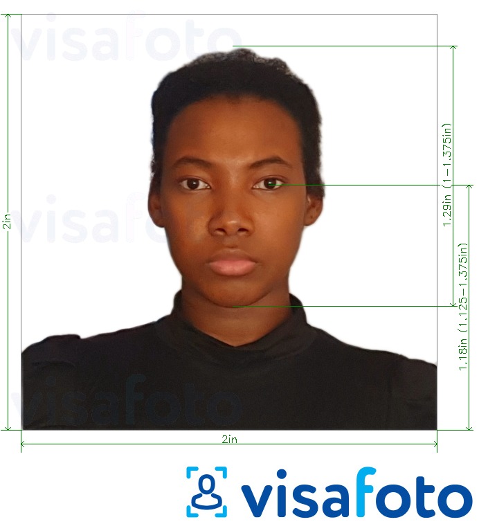  Kongo (Brazzaville) pass 2x2 tolli (USAst, Kanadast, Mehhikost) fotonäidis koos täpse infoga mõõtude kohta.