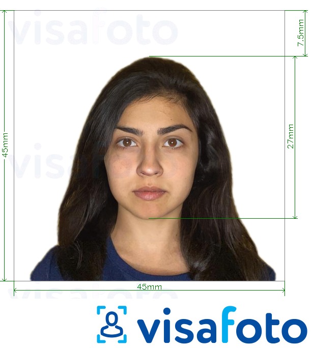  Tšiili pass 4,5x4,5 cm fotonäidis koos täpse infoga mõõtude kohta.