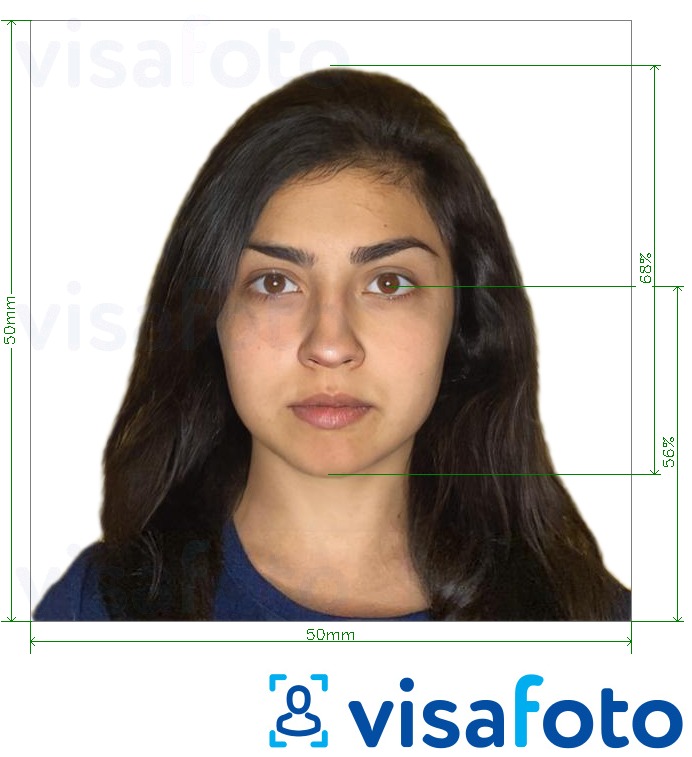  Tšiili Visa 5x5 cm fotonäidis koos täpse infoga mõõtude kohta.