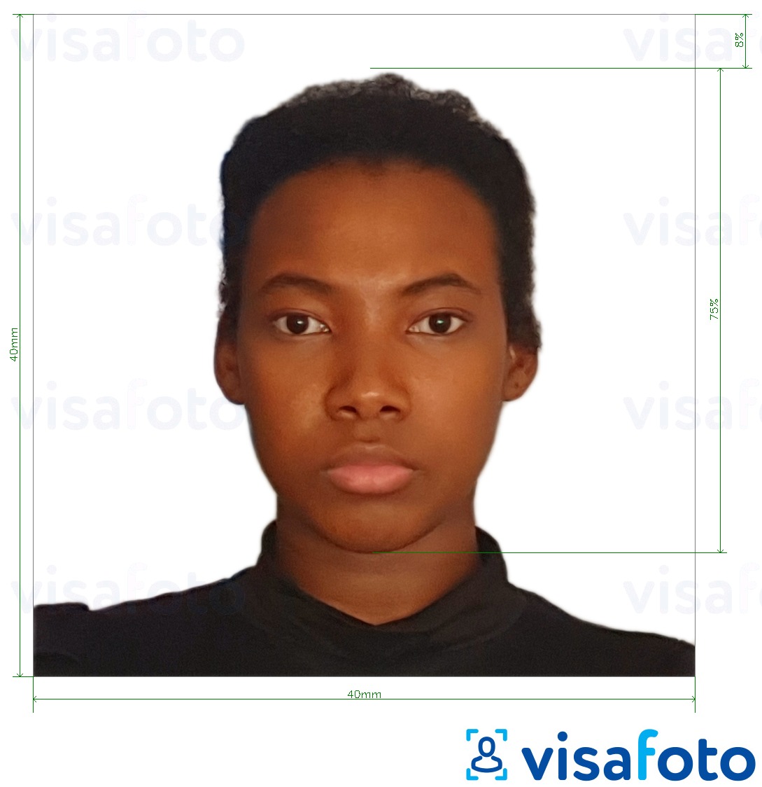  Kameruni viisa 4x4 cm (40x40 mm) fotonäidis koos täpse infoga mõõtude kohta.