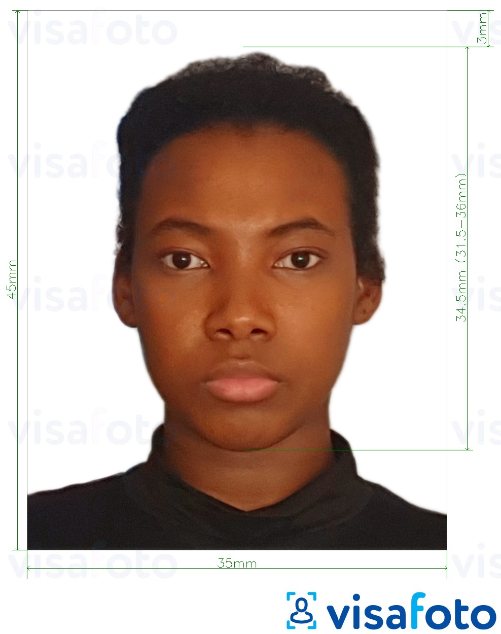  Ghana pass 3.5x4.5 cm (35x45 mm) fotonäidis koos täpse infoga mõõtude kohta.