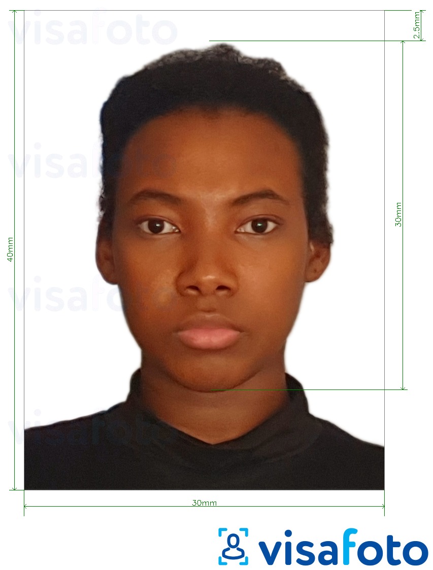  Guinea-Bissau viisa 3x4 cm (30x40 mm) fotonäidis koos täpse infoga mõõtude kohta.