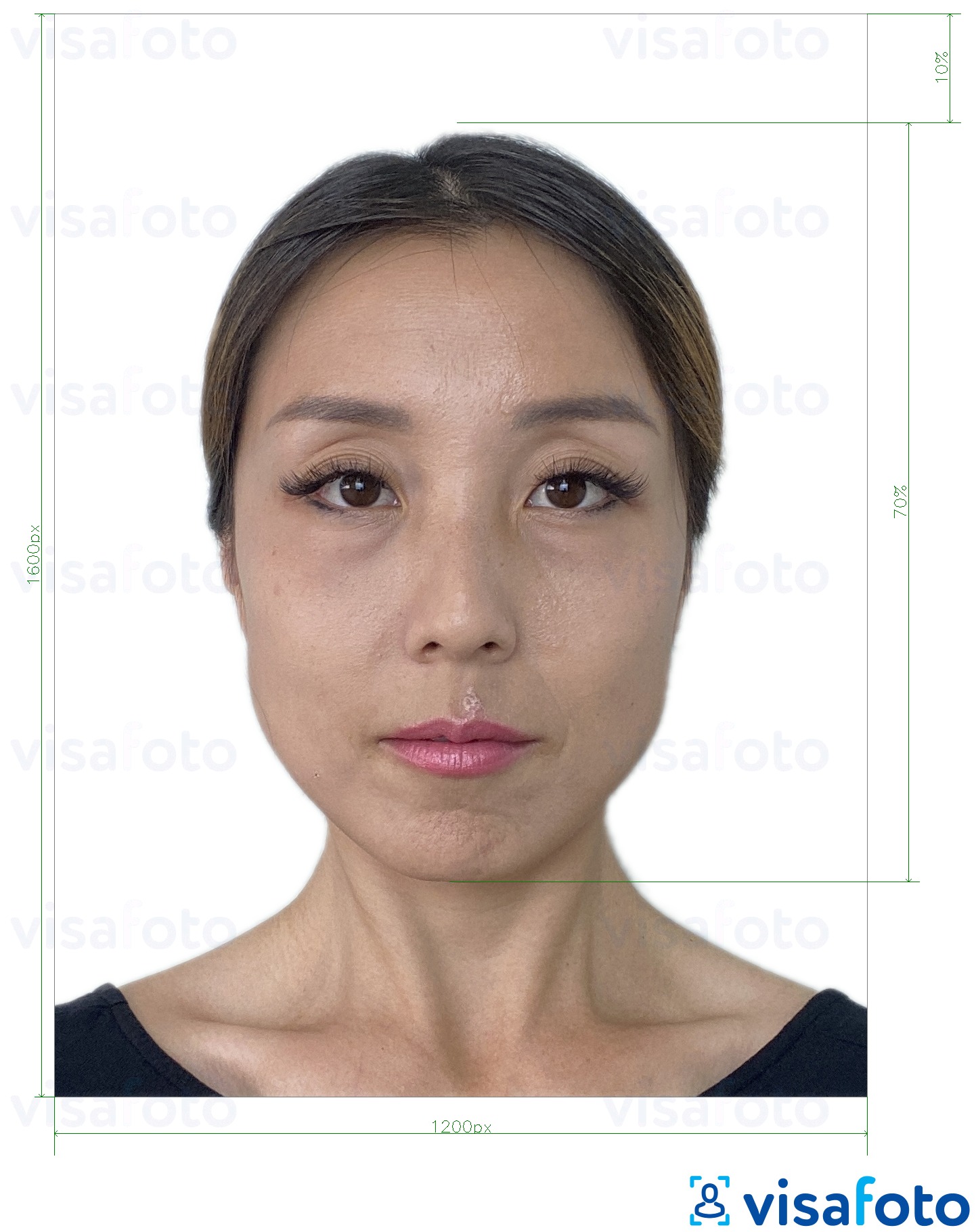  Hongkongi e-viisa e-viisa 1200x1600 pikslit fotonäidis koos täpse infoga mõõtude kohta.