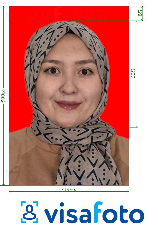  Indoneesia e-viisa registreerimine fotonäidis koos täpse infoga mõõtude kohta.