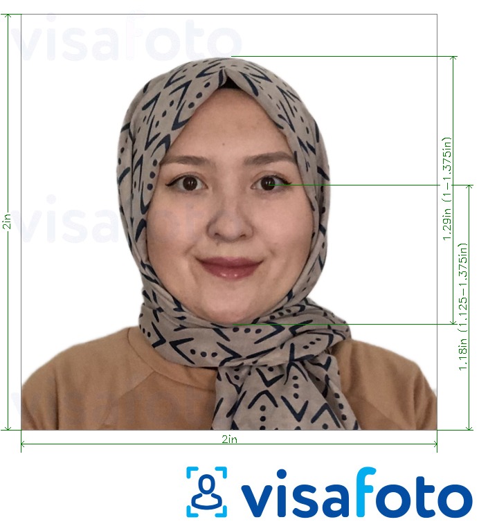  Indoneesia Visa 2x2 tolli (51x51 mm) fotonäidis koos täpse infoga mõõtude kohta.