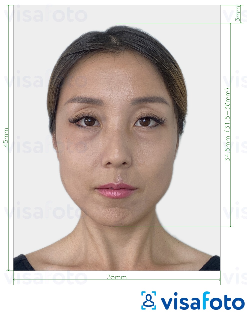  Jaapani viisa 35x45 mm fotonäidis koos täpse infoga mõõtude kohta.
