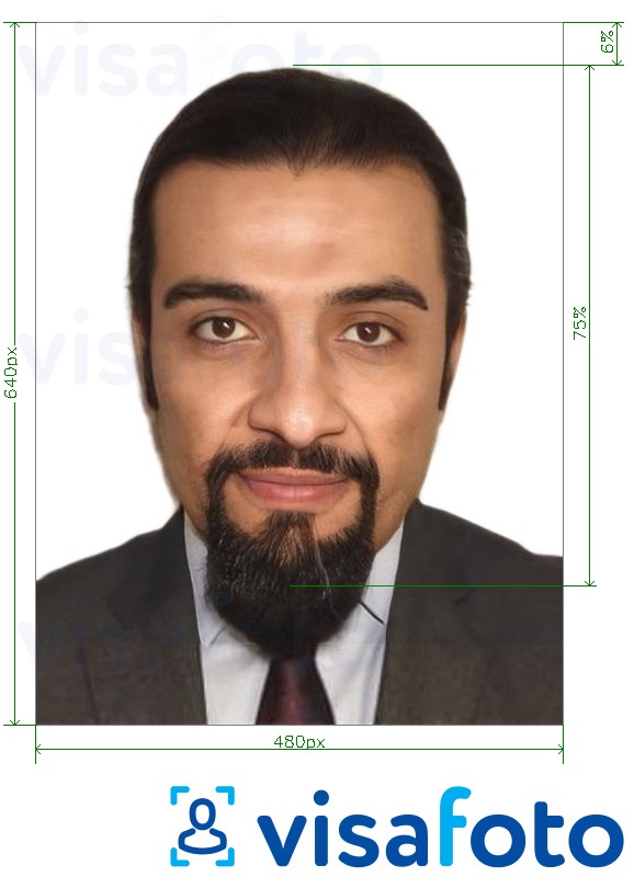  Saudi Araabia isikutunnistus Absher 640x480 pikslit fotonäidis koos täpse infoga mõõtude kohta.