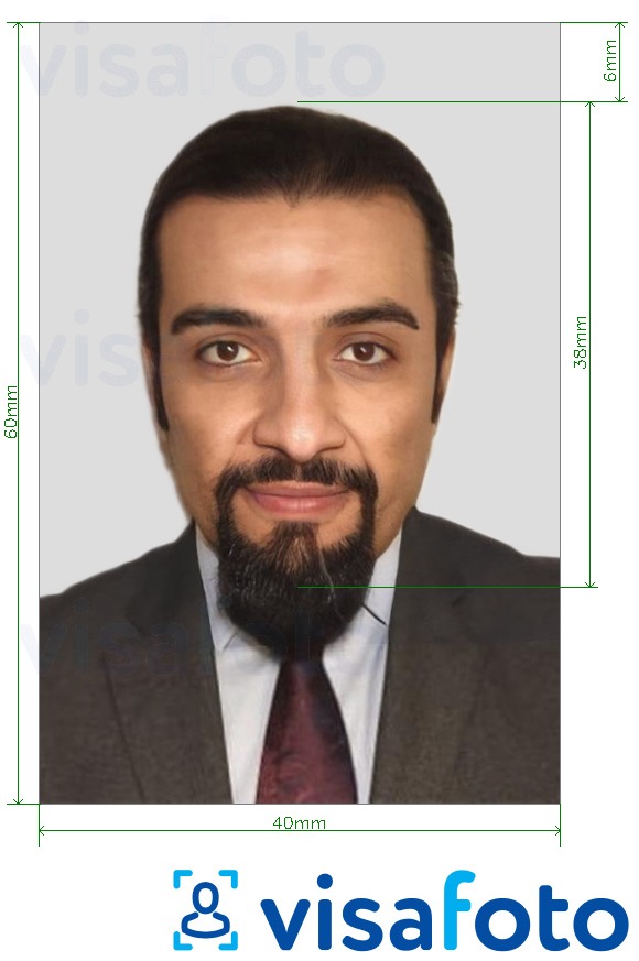  Saudi Araabia ID-kaart 4x6 cm fotonäidis koos täpse infoga mõõtude kohta.