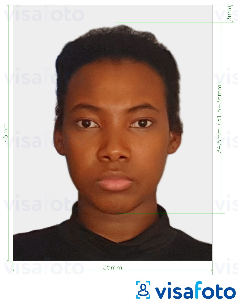  Togo pass 4.5x3.5 cm (45x35mm) fotonäidis koos täpse infoga mõõtude kohta.