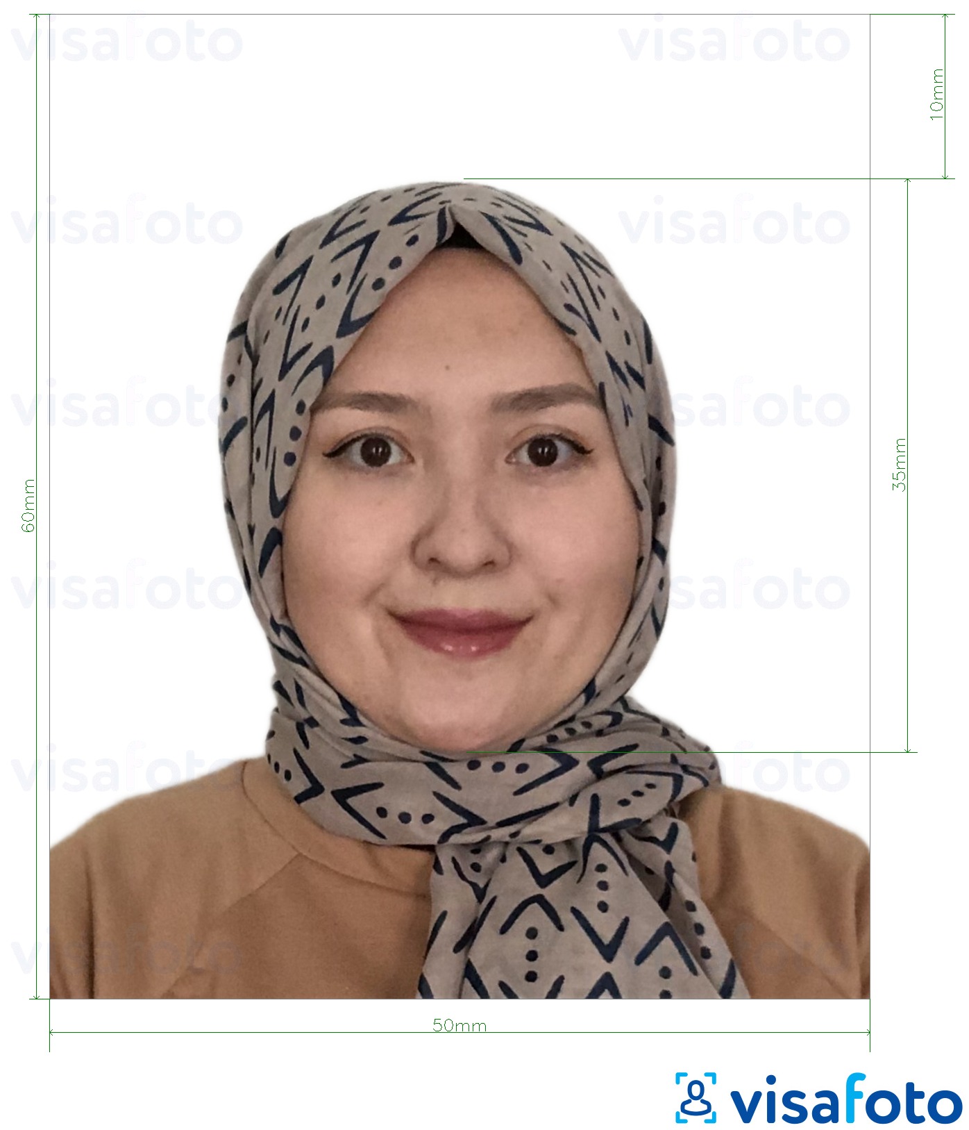  Türkmenistani viisa 5x6 cm (50x60 mm) fotonäidis koos täpse infoga mõõtude kohta.