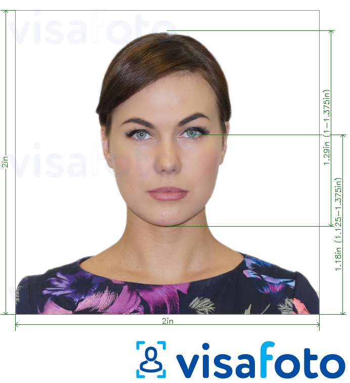  USA passikaart 2x2 tolli fotonäidis koos täpse infoga mõõtude kohta.
